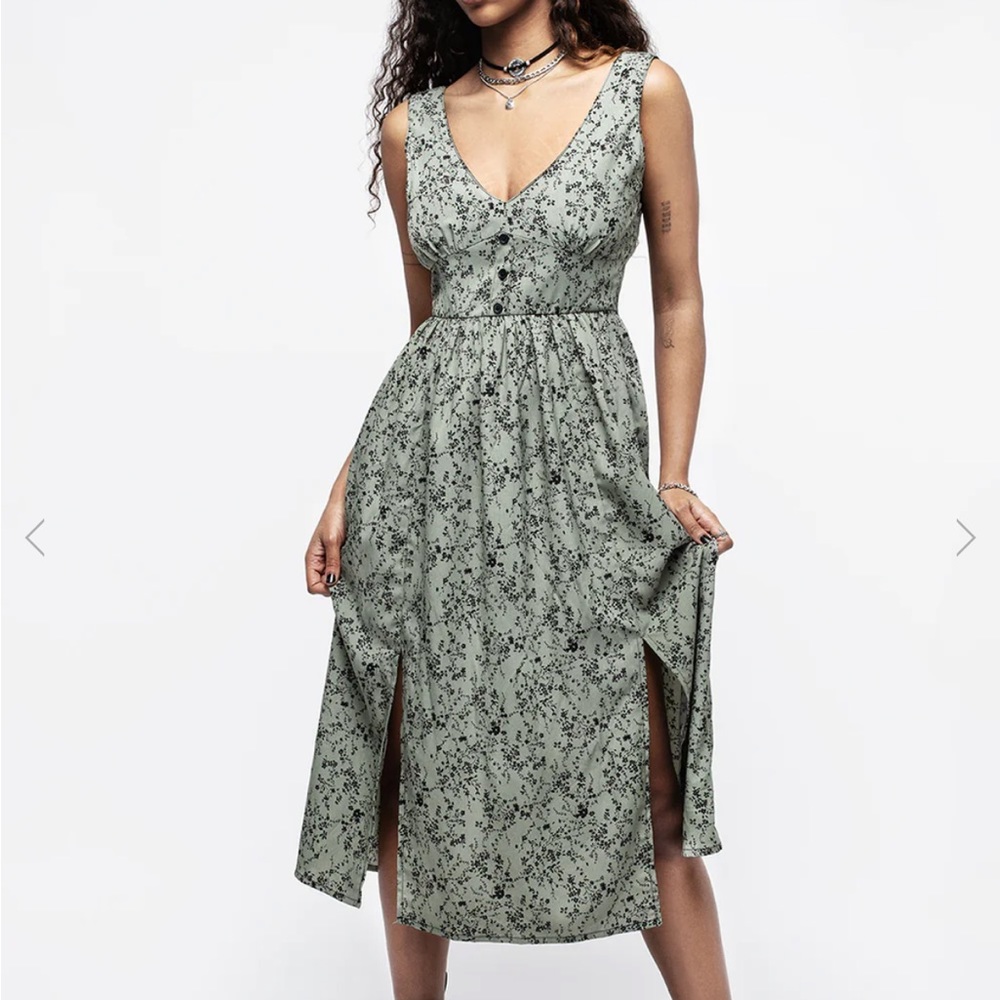 BRAND NEW! Disturbia Cassie Green Floral Corset Button Midi Split Dress